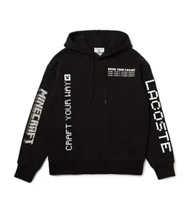 NWT Lacoste X Minecraft Collab Black Hoodie Loose Fit Unisex Size XS Heavyweight - Picture 1 of 4