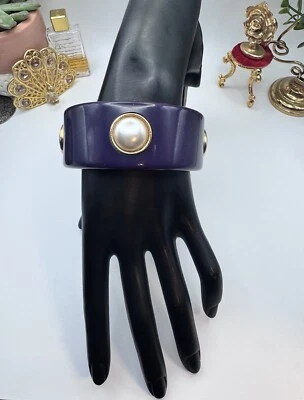 Винтажный резиновый браслет фиолетовый с искусственным жемчугом - коренастый браслет - шикарный браслет - Изображение 1 из 4