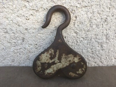 Ancienne poulie double en métal et laiton / Levage / Quincaillerie / Déco - Photo 1/4