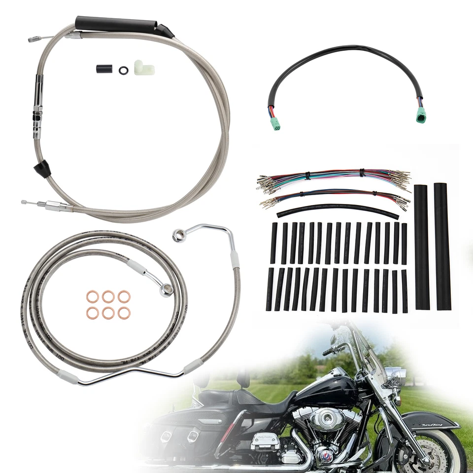 12" Bar Clutch Cable ABS Brake Line Kit for Harley Road King Electra Glide 08-13 - Image 1 of 4