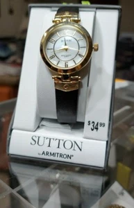 Sutton by Armitron Damenuhr SU/1002MPBK goldfarbenes und schwarzes Leder - H37 - Bild 1 von 4