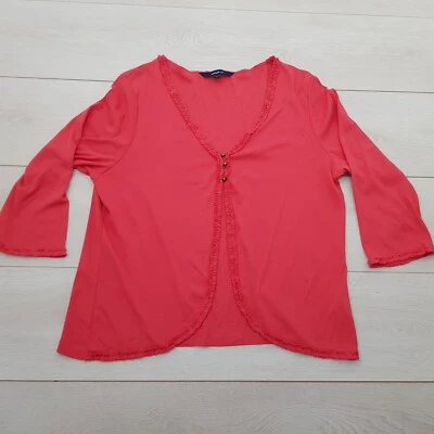 DEBENHAMS Smart Workwear Buttoned Top Size 18 Red Stretch 3/4 Sleeve 100% Cotton - Image 1 of 4