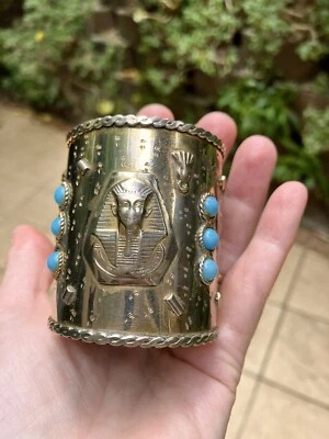 Vintage Egyptian Revival Metal Pencil Holder Makeup Brush Desk Organiser Beaded - Image 1 of 4