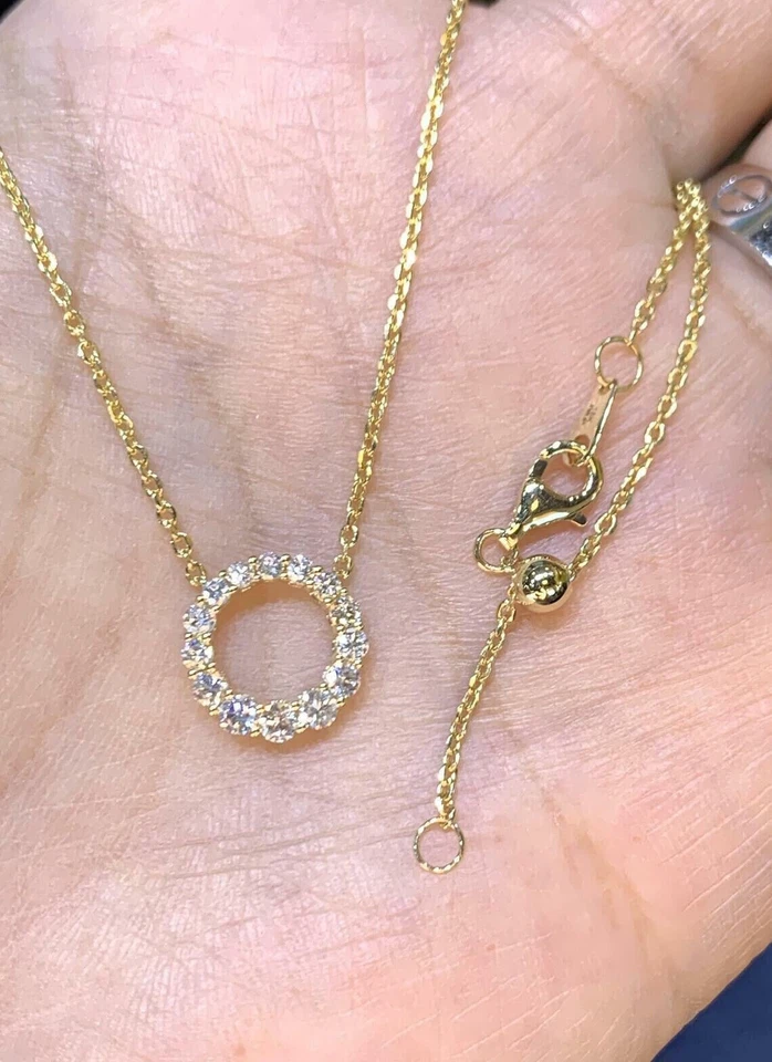 Круглая подвеска из настоящего муассанита 1,10 карата желтое золото 14 карат с серебряным покрытием - Изображение 1 из 3