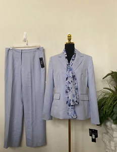 NWT Le Suit Women's Water Lilies Amethyst 2 Pc Pant Suit W/ Scarf Size 12, $200 - Picture 1 of 8