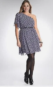 Lane Bryant Damen One-Shoulder-Kleid Größe 14 Chevron Zickzack mehrfarbig gefüttert - Bild 1 von 12
