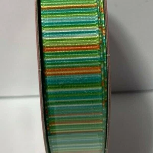 Spring Stripe Green Orange Blue White Ribbon 2 Rolls 5/8" 9' Nicole Trim Crafts - Picture 1 of 6