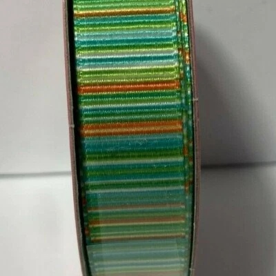 Spring Stripe Green Orange Blue White Ribbon 2 Rolls 5/8" 9' Nicole Trim Crafts - Image 1 of 4