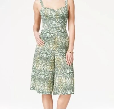 Guess Women's 6 Green Sleeveless Cropped Jumpsuit Wide Leg Open Back Snake Print - Image 1 of 4