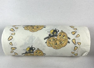 Vintage HALLOWEEN Paper Towel Roll PUMPKIN Black Cat Candy Corn partial roll - Picture 1 of 11