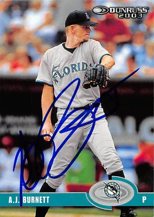 A.J. Burnett autographed baseball card (Florida Marlins, FT) 2003 Donruss #283 - Image 1 of 1