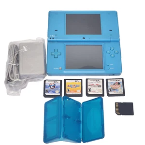 Nintendo DS Console TWL-001 USA New Charger 4 Game Cartridges w Storage Box Teal - Picture 1 of 19