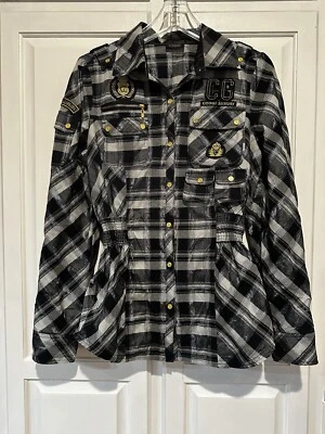 Blusa Top COOGI Para Mujer Talla XL Negra Adornada con Botones Calada Y2K Foto 1 de 4