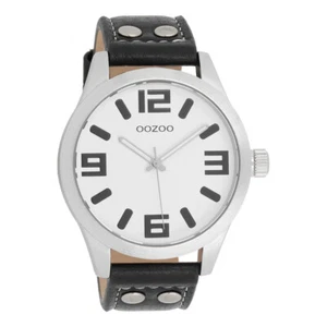 Oozoo Basic Line Armbanduhr C1053 Weiss Lederband Schwarz 46 mm - Bild 1 von 1