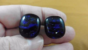 (DE18-89) Runde Blau Lila Schwarz Dichroitische Glas Ohrstecker Ohrringe - Bild 1 von 2