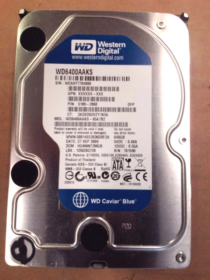 Western Digital 640GB Internal SATA Hard Drive WD6400AAKS-65A7B2 DCM: HGNNNT2MGB - Image 1 of 1