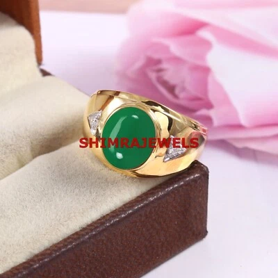 Anillo para hombre de plata de ley 925 chapado en oro con ónix verde natural y circonita cúbica #1124 Foto 1 de 4