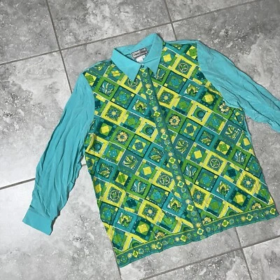 Diane Gilman Vtg 100% Silk Sequin Art Long Sleeve Button Blouse New Plus 2X - Image 1 of 4