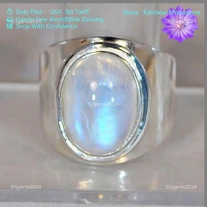 925 Sterling Silver Rainbow Moonstone Gemstone Daughter Engagement New Band Ring - Picture 1 of 6