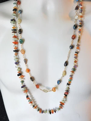 Lote collar ágata vintage chip enjaulado tono dorado retro hippie boho colorido MH8 Foto 1 de 4