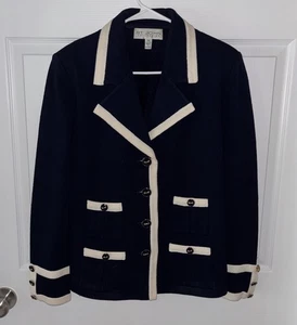 St. John Collection Blazer Jacket Womens Navy Blue Santana Knit Classic Size 10 - Picture 1 of 4