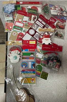 Holiday Christmas Gift Tags Lot Hundreds Total Some Vintage Santa Glitter Disney - Image 1 of 4