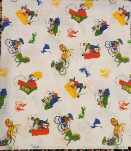 Linen Circus Fabric Primary Colors - Clown, Horse, Bicycle - 38" x 43.5" - Picture 1 of 1