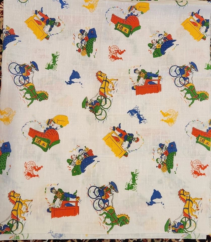 Linen Circus Fabric Primary Colors - Clown, Horse, Bicycle - 38" x 43.5" - Image 1 of 1