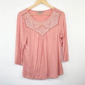 Valerie Stevens rosa bestickt transparent Kurzarm Top Damen Größe Medium M - Bild 1 von 7