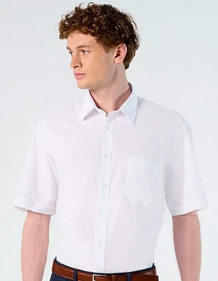 Uomo Camicia Manica Corta Popeline Taglie Forti S - 4XL Misto Cotone Sols - Immagine 1 di 4