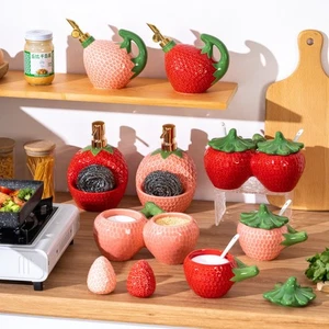 Ceramic Oil Bottle Cartoon Spice Jar Household Strawberry Seasoning Jar Sauce - Picture 1 of 18
