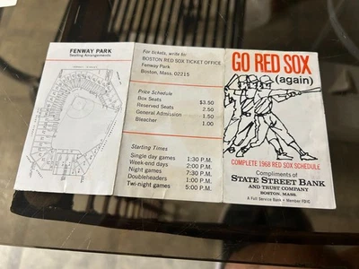 original 1968 BOSTON RED SOX baseball team POCKET SCHEDULE..FREE SHIPPING - Image 1 of 2