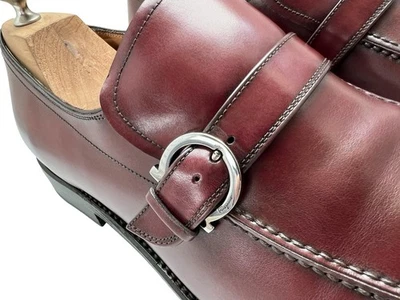 $1750 Salvatore Ferragamo Tramezza Shoes Silver Gancini Bit Burgundy Loafers 13 - Image 1 of 4