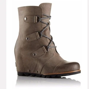 Sorel brown waterproof leather Joan Of Arctic Wedge Mid Boot in Dark Fog size 8 - Picture 1 of 9
