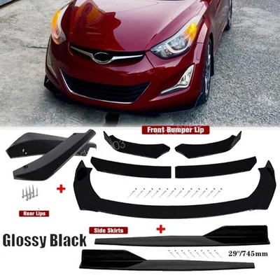 For Hyundai Elantra Sedan Black Front Bumper Lip Spoiler+29" Side Skirt+Rear Lip - Image 1 of 4