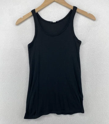 EILEEN FISHER Tank Top S Silk Cotton Jersey Ribbed Scoop Neck Shell Black - Image 1 of 4