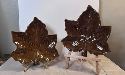 Pottery Barn Brown Maple Leaf Serving Trays Set of 2 - Image 1 of 4