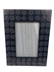 Handmade Black Soapstone Photo Frame 4x6" Spiral Carved Pattern Modern Decor - Picture 1 of 3