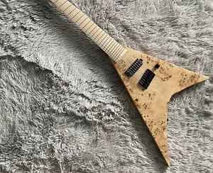 Natural Tree Burl Top 8 Strings Swallow tail V Electric Bass Guitar Maple Neck - Picture 1 of 5