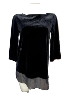 CHICO'S Top Women Size S (0) Black Chiffon Hem Stretch 3/4 Sleeve Velvet Tunic - Picture 1 of 6
