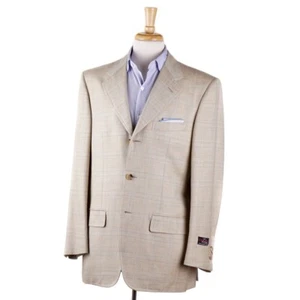 NWT $2995 D'AVENZA Tan and Sky Blue Check Wool-Silk-Linen Sport Coat 40 R - Picture 1 of 10
