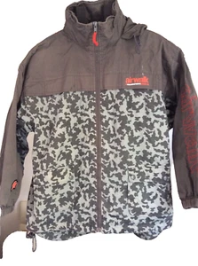 Airwalk Men Jacket L  Charcoal Grey Camouflage Lined Hooded Full Zip Pockets 3/4 - Picture 1 of 24