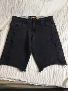 RAW X RAWX BOY’S SHORTS SLIM BLACK SIZE 16 DENIM STRETCH DISTRESSED FASHION - Picture 1 of 8