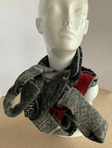 Uncommon Goods Upcycle Boho Link Scarf XOB Artist Made Blue Gray Black 80” Long - Picture 1 of 10