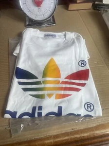 Vintage 1980s Adidas Rainbow Trefoil Logo Tshirt Sz 58/60 - Picture 1 of 13