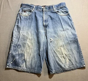 Vintage 90s Tommy Hilfiger Carpenter Shorts Mens Baggy Destroyed Distress Denim. - Picture 1 of 12