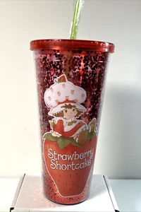 Strawberry Shortcake Rot Glitzer Acryl 32oz LG Becher mit Deckel & Strohhalm NEU! - Bild 1 von 4