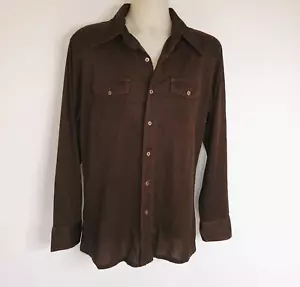 Vintage 70er Mc Gregor Button Front Hemd Herren L braun Spitze Dolchkragen Disco - Bild 1 von 13