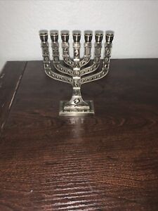 Gold Jerusalem Menorah, Decorative Judaica Candle Holder 7 Branch Shalom  Israel Menorah Jewish Festival 10.8 High