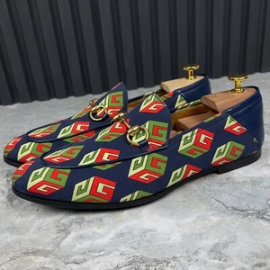 Gucci Canvas Mr. Porter Cube Horsebit Brixton Loafers Blue 8 G or 8.5 US 42 EUR - Picture 1 of 12